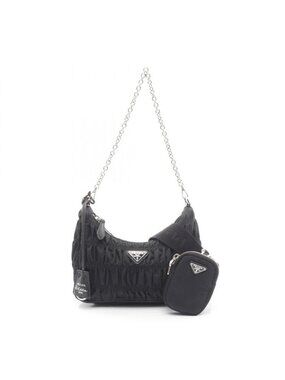 Prada Shoulder Bag Re Edition Black Nylon Leather Re Embroidered Drill